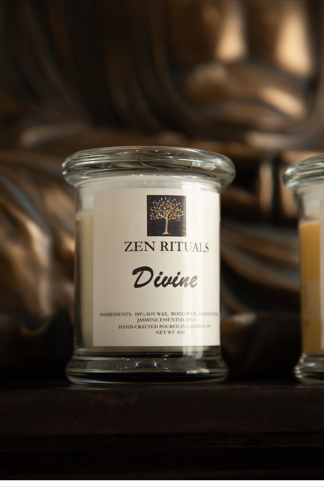 Divine Candle is 100% Soy Wax  with a wooden wick, which crackles like a warm inviting fireplace.  The glass vessel  is thick and holds 8oz of the highest grade essential oils of Sandalwood  and  Jasmine blend. Designed for the ultimate candle lovers appreciation . 